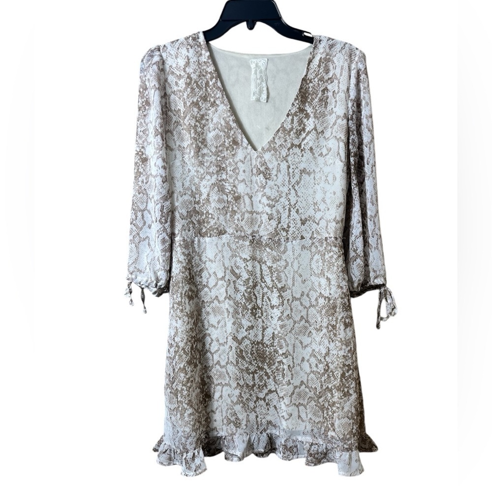 NWOT‎ Sadie & Sage Snake Animal Print Ruffle Mini Dress Medium Boho Chic